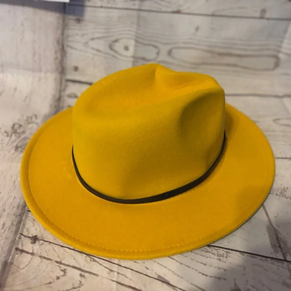 Fedora Yellow Felt Hat Wide Brim Western Country Chic Style